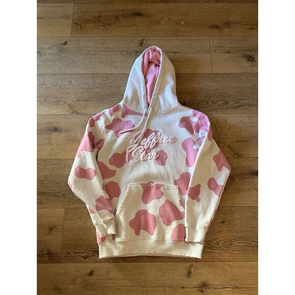 Jeffree Star Adult White Pink Cow Printed Pullover Hooded Sweatshirt Size Medium - Picture 1 of 3